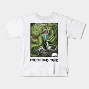 Cthulhu Feeding Ferret - Everyone Loves Ferrets - Black Outlined Version Kids T-Shirt